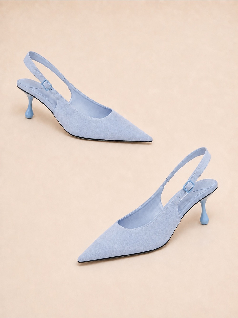 Jimmy Choo Amel 50 Light Blue Haze Suede Modern Minimalist Slingback Heels 39.5